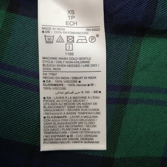 Old Navy Ladies Size XS Navy & Green Plaid Button Front Made in India Dress - Picture 5 of 9